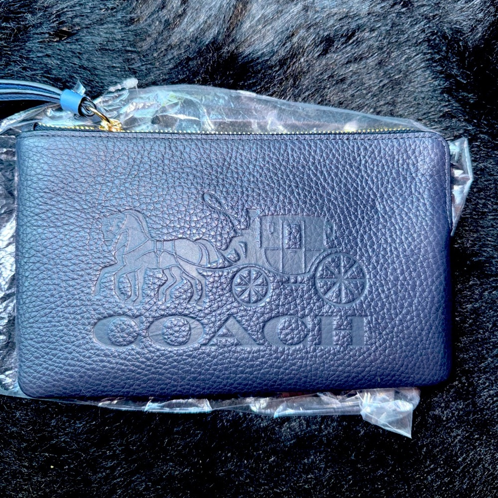 Coach Midnight Blue Large Wristlet horse and carriage